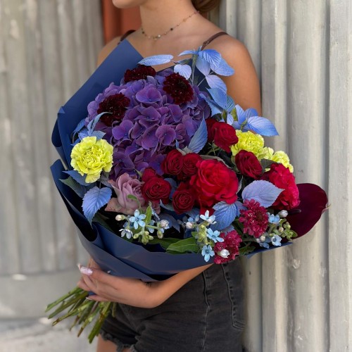 Rich Bouquet with Hydrangea and Scabiosa «Night Whisper»