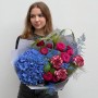 Rich Bouquet with Blue Hydrangea «Blueberry Raspberry Lemonade»