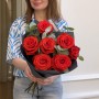 Bouquet with 7 Nina Roses and Eucalyptus «Carmine»