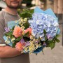 Striking Bouquet with Hydrangea and Dahlias «A Touch of Blue»