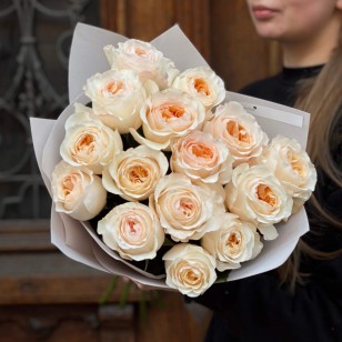 Bouquet of 15 Vicky Gardens Peony Roses «A Touch of Champagne»