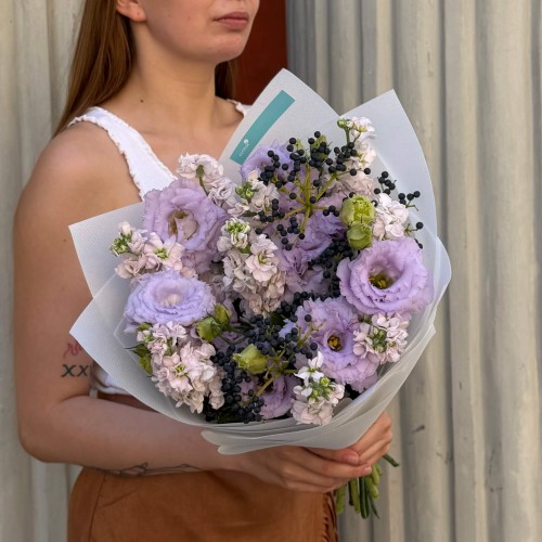 Delicate Airy Bouquet with Eustoma «Tenderness of a Lilac Garden»