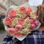 Дуо букет із танацетумом та кущовою півонієвидною трояндою Juliet «Персики в полі»