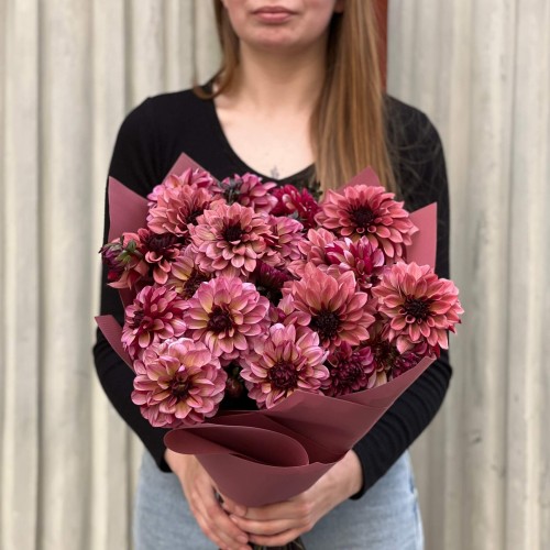 Bouquet of 19 Dark Night Silence Dahlias «Mysterious Dreams»
