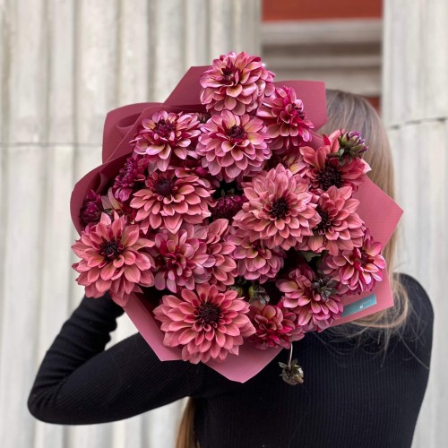 Bouquet of 19 Dark Night Silence Dahlias «Mysterious Dreams»