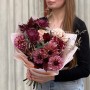 Mysterious Autumn Bouquet with Dahlias and Chrysanthemums «Cherry Mousse»