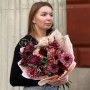 Mysterious Autumn Bouquet with Dahlias and Chrysanthemums «Cherry Mousse»