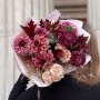 Mysterious Autumn Bouquet with Dahlias and Chrysanthemums «Cherry Mousse»