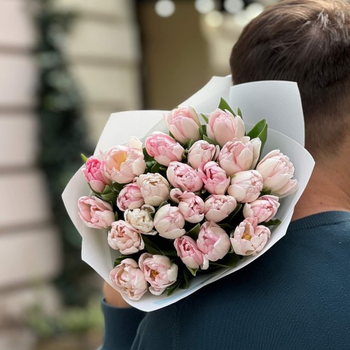 Bouquet of 25 Foxtrot Peony-style Tulips «Strawberry Ice Cream»