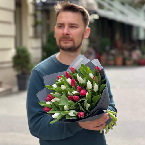 Mix of 35 Classic Tulips «Snow and Rubies»