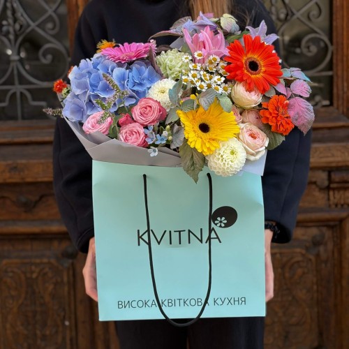 Dopamine Bouquet with Gerberas «Autumn Rainbow»