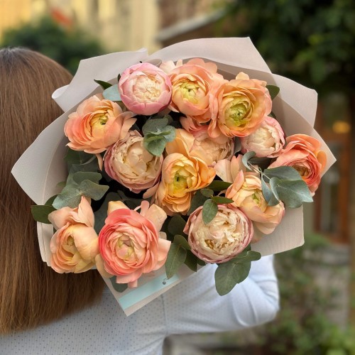 Exquisite Bouquet with Ranunculus and Peonies «Garden of Aphrodite»