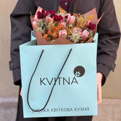 Незвичайний букет із тюльпанами Brownies «Шоколад та карамель»