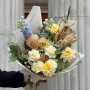 Цікавий букет із дельфініумом та жоржинами «Момент літа»