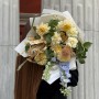Цікавий букет із дельфініумом та жоржинами «Момент літа»