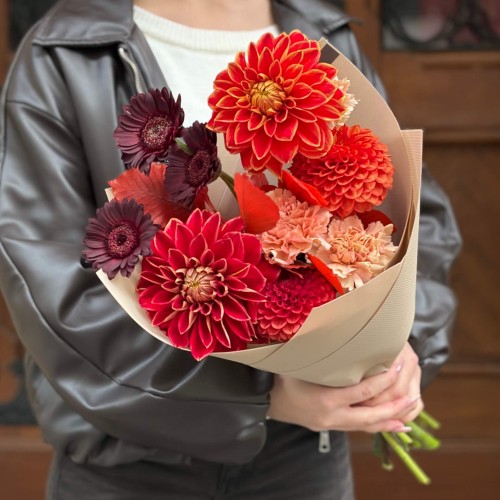 Red Bouquet with Dahlias «Floral Improvisation»