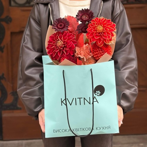 Red Bouquet with Dahlias «Floral Improvisation»