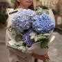 Bouquet of 3 Blue Hydrangeas with Raspberry Twigs «October Sky»