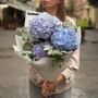 Bouquet of 3 Blue Hydrangeas with Raspberry Twigs «October Sky»
