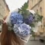 Bouquet of 3 Blue Hydrangeas with Raspberry Twigs «October Sky»