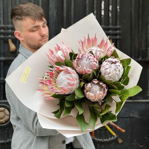 7 королівських протей у букеті «Незвична корона»