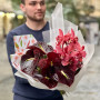 Crimson exotic bouquet with anthuriums and cymbidiums «Winter Ara»