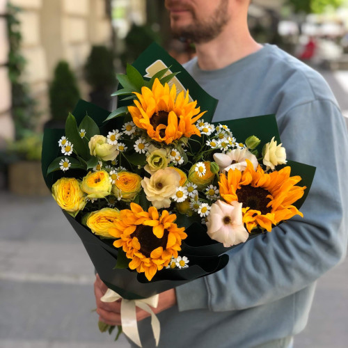 Сонячний букет у польовому стилі «Золотисті іскри»