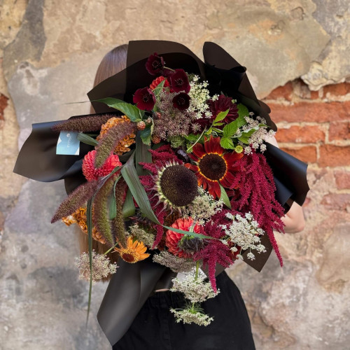 Lacy field bouquet in dark tones «Cherry Night»