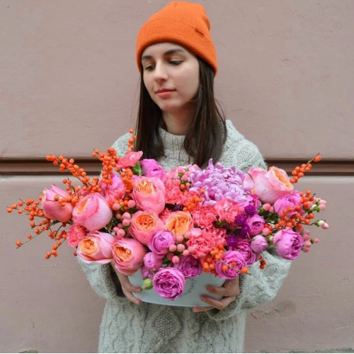 Arrangement of peony roses «Autumn morning»