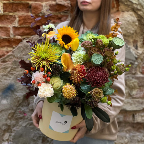 Colorful cozy composition in a box «Autumn Watercolors»