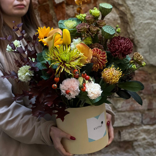 Colorful cozy composition in a box «Autumn Watercolors»