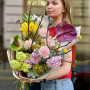 Bright bouquet with anthurium and fritillaria «Colorful Parrot»