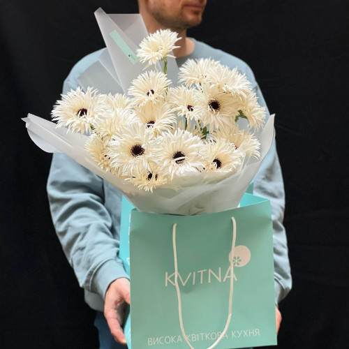 25 гербер у букеті «Легенька пірʼїнка»
