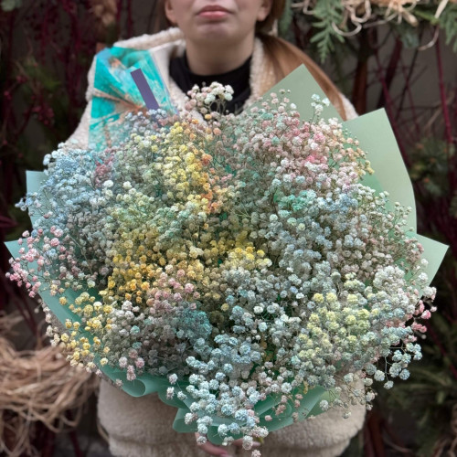 Барвистий букет з 19 гілок гіпсофіли «Кольоровий дим»