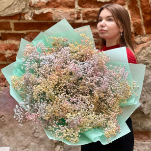 25 гілок барвистої гіпсофіли у букеті «Пастельна галактика»