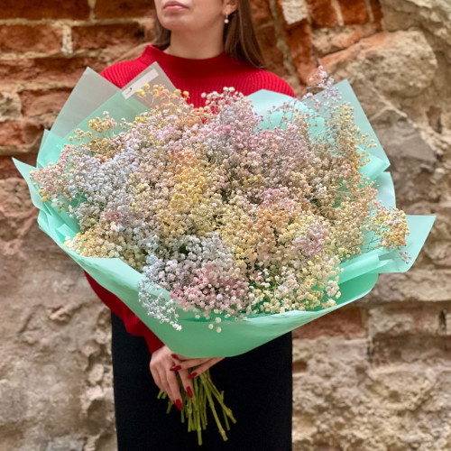 25 гілок барвистої гіпсофіли у букеті «Пастельна галактика»