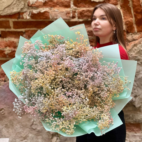 25 гілок барвистої гіпсофіли у букеті «Пастельна галактика»
