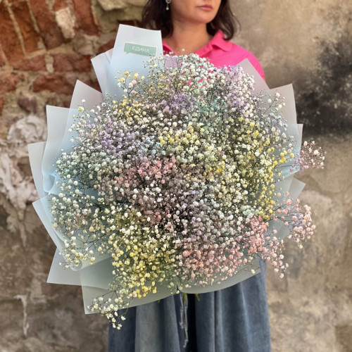 25 гілок барвистої гіпсофіли у букеті «Кольорова хмаринка»