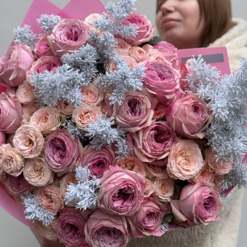 Розкішний букет з піоновидними трояндами Peony Kiss «Повітряний поцілунок»