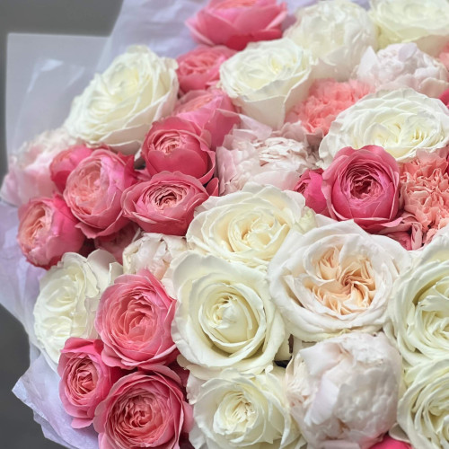 Large bouquet with peonies and peony roses «Pink Chocolate»