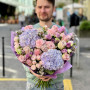 Fluffy bouquet with hydrangea and roses «Sea of Tenderness»