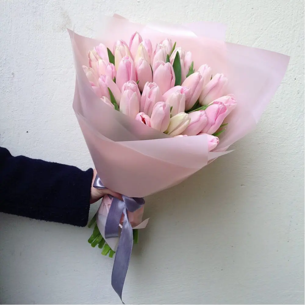 Bouquet of 35 pink tulips «Marshmallow» price 4 290 грн delivery