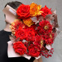 Букет из яркой розы и георгин «Пылкая Любовь»