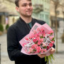 Interesting bouquet bush dianthus and tulips «Little Joys»