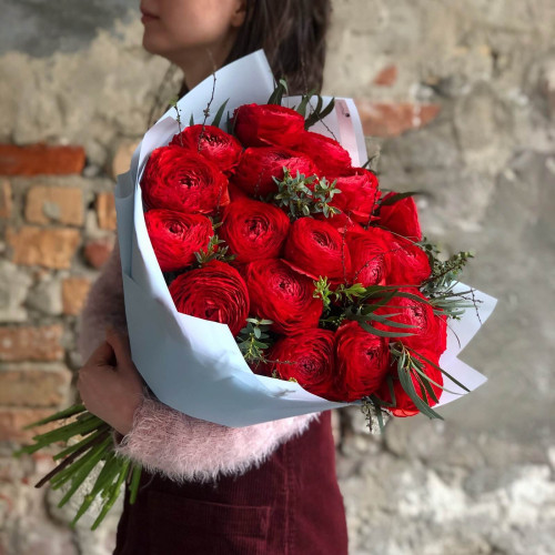 21 красный ранункулюс