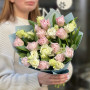 White and pink bouquet with premium Dreamer tulips and eustoma «Strawberry Marmalade»