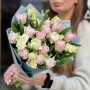 White and pink bouquet with premium Dreamer tulips and eustoma «Strawberry Marmalade»