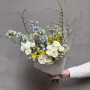 Airy bouquet with mimosa and delphinium «Fresh Breeze»