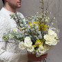 Airy bouquet with mimosa and delphinium «Fresh Breeze»