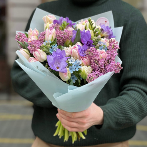 Delicate bouquet with lilac and freesias «Spring in Lviv»